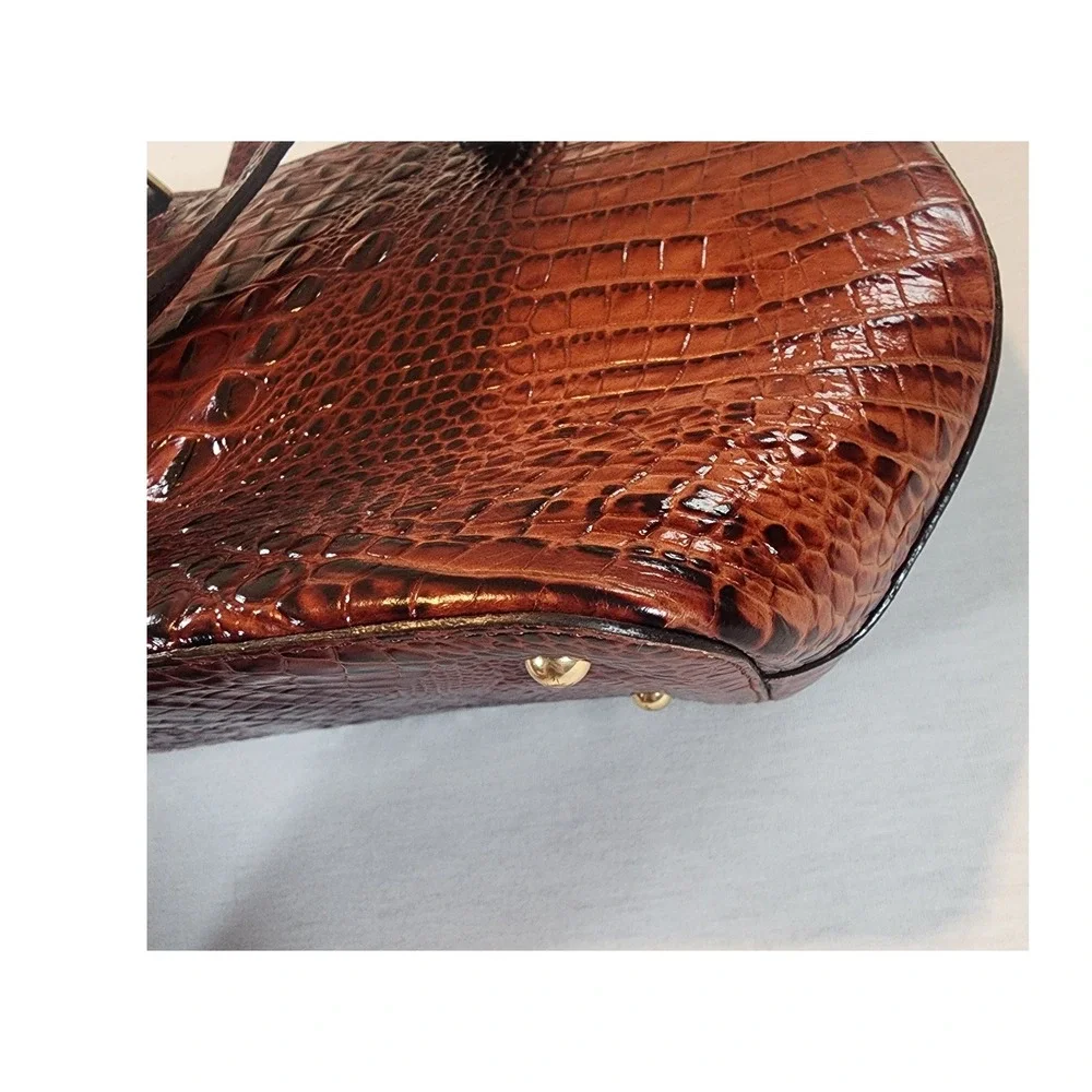 Brahmin Medium Asher Tote Women Croc Embossed Leather Pecan Melbourne Tassel Bag